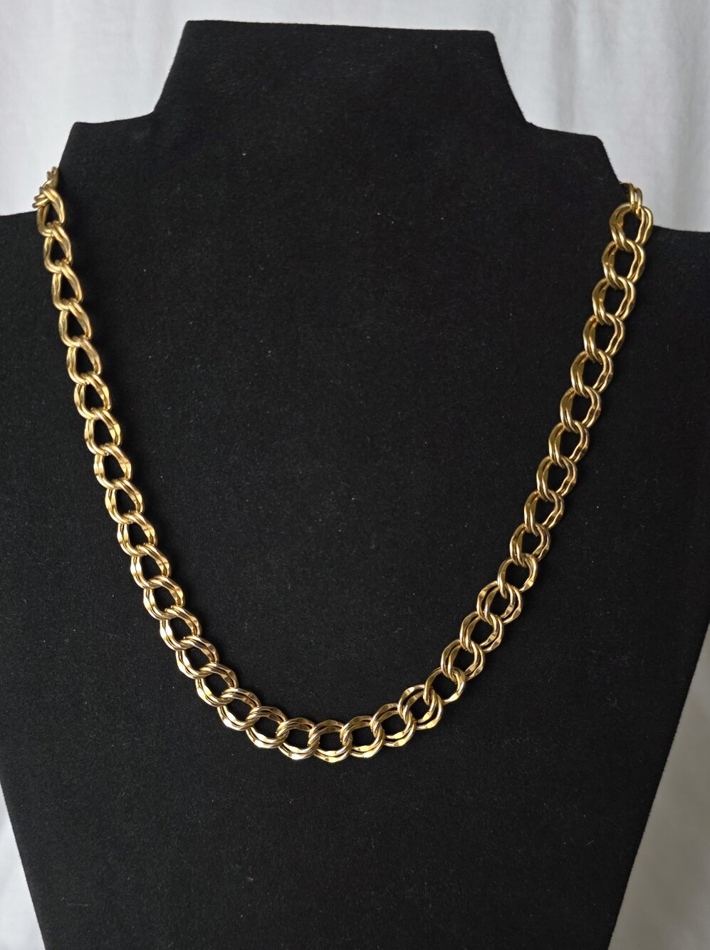 Gold Tone Double Link Chain Necklace Chunky Vintage 80s Style Statement Necklace